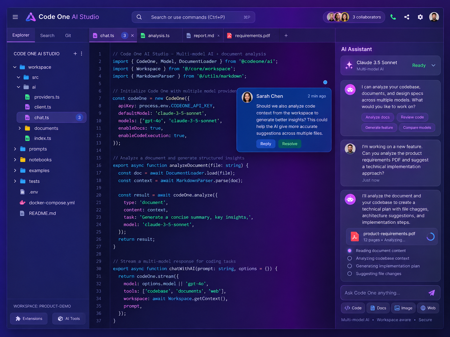 واجهة توضيحية لمنصة Code One AI Studio